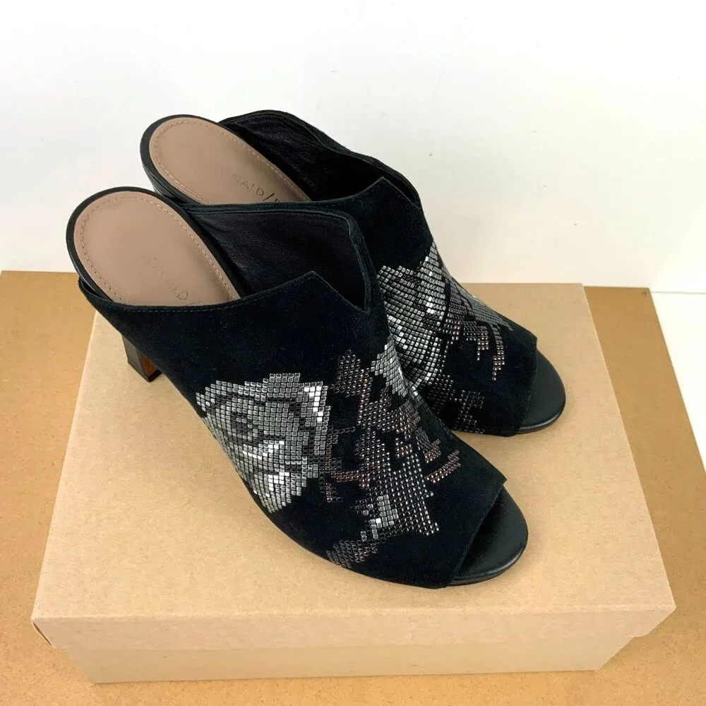 Donald J Pliner Elora Suede Brocade Mule in Black Sz 9M - Picture 4 of 16